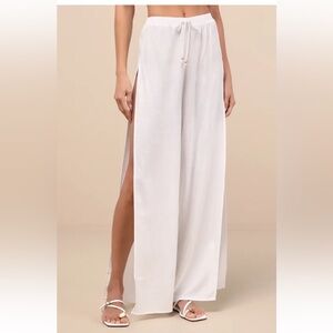 Lulu's White Wide-Leg Slit Cover up Pants